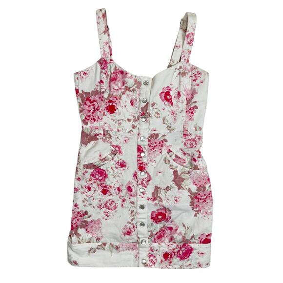 For Love & Lemons Weston Denim Floral Pink Mini Dress Small - Picture 1 of 7